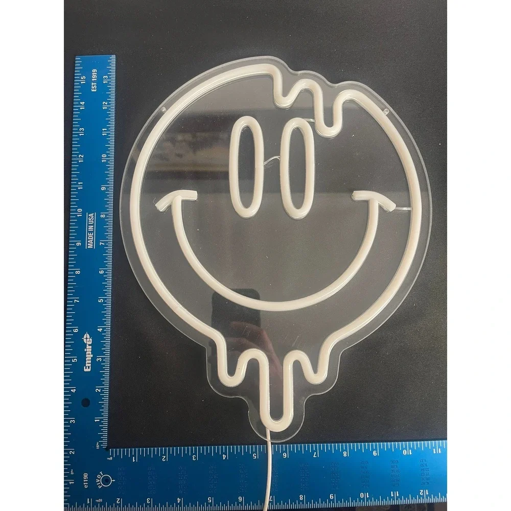 Smiley Face Neon Sign Pink Melting Drippy LED Mood Light USB Dimmable Wall Decor